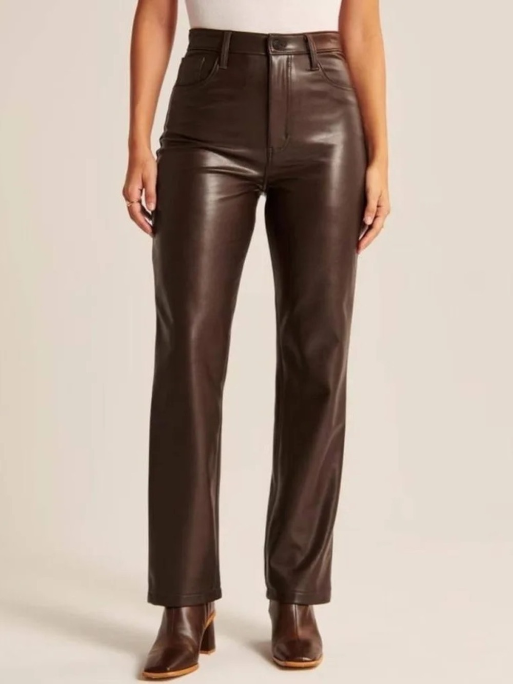 Abercrombie & Fitch Dark Brown High-Rise Faux Leather Straight Pants